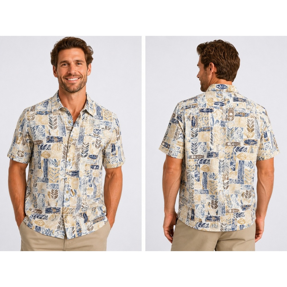 Jack O'Neill Surfers Block Shirt Mens 2X Cream Blue Short Sleeve Button Down New